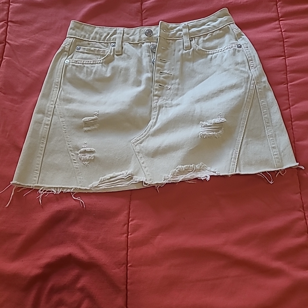 We The Free Cream Denim Skirt